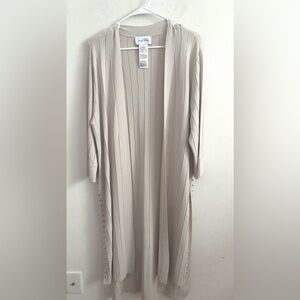 Joseph Ribkoff Beige Longline L Open Front stretch Cardigan Sweater Stud Detail